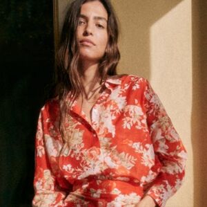 Sezane Red Floral Button Down Shirt